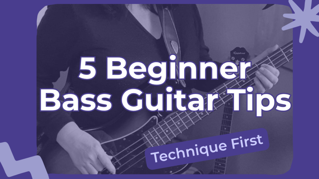 Female bassist demonstrating fretting-hand technique, one of the key beginner bass guitar tips for building good habits early