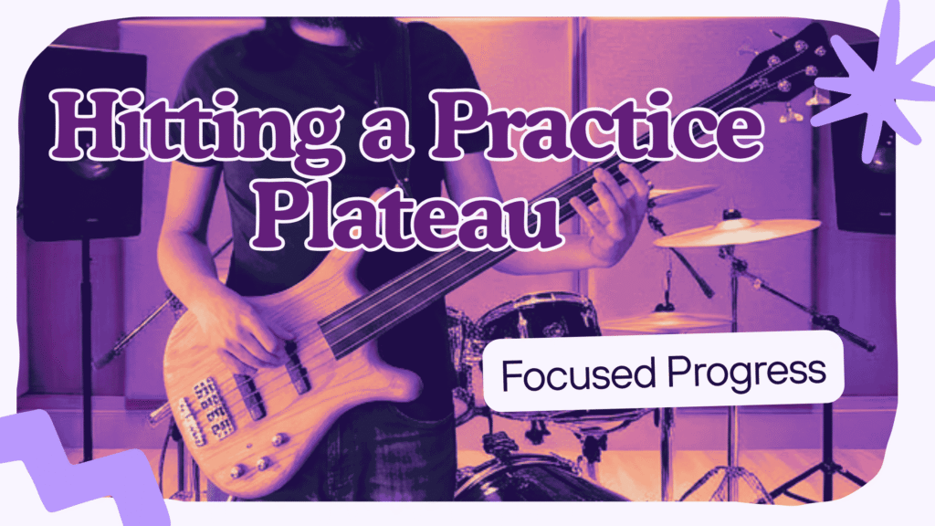 Bassist practising alone in a home studio, illustrating what it feels like to hit a bass guitar plateau